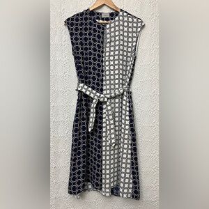 Marella Sport Midi Dress Size 10-12 Navy Nautical Lightweight Sleeveless Belted